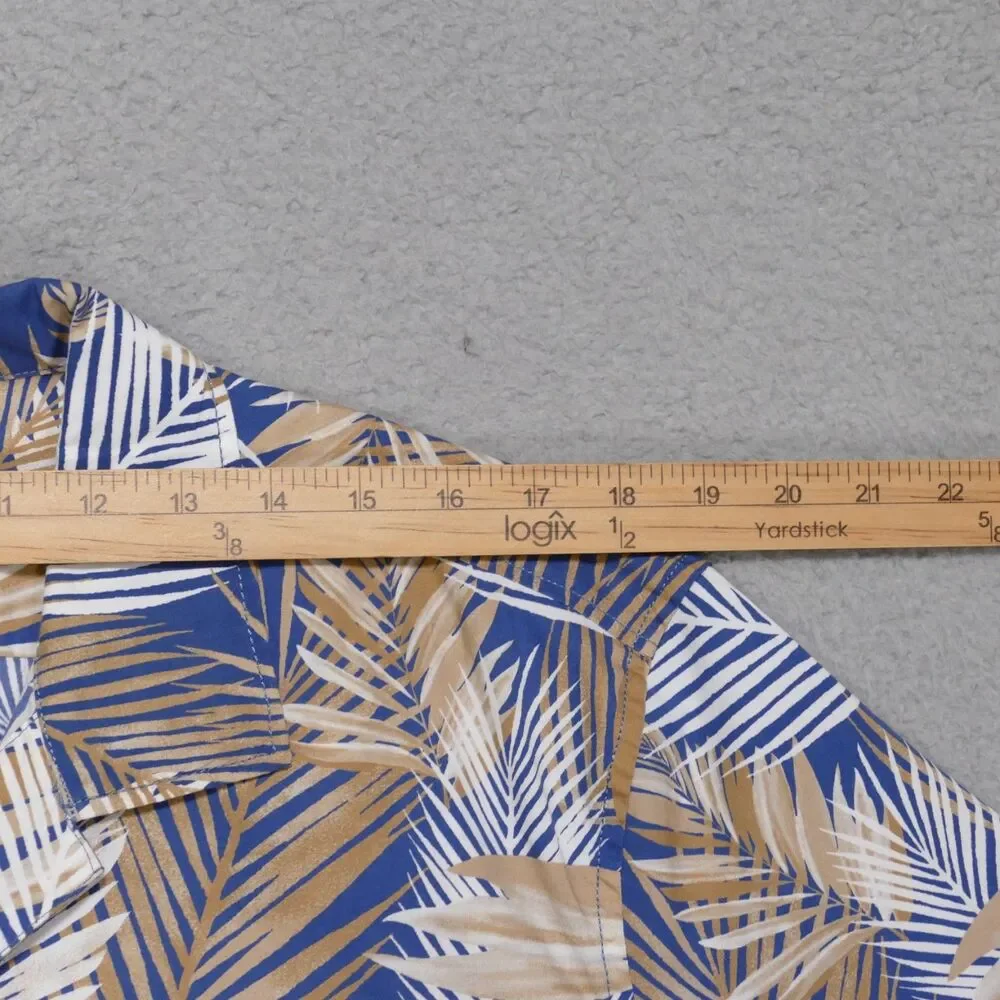 J Crew Floral Button Shirt Mens Large Blue Brown Short Sleeve Camp Shirt